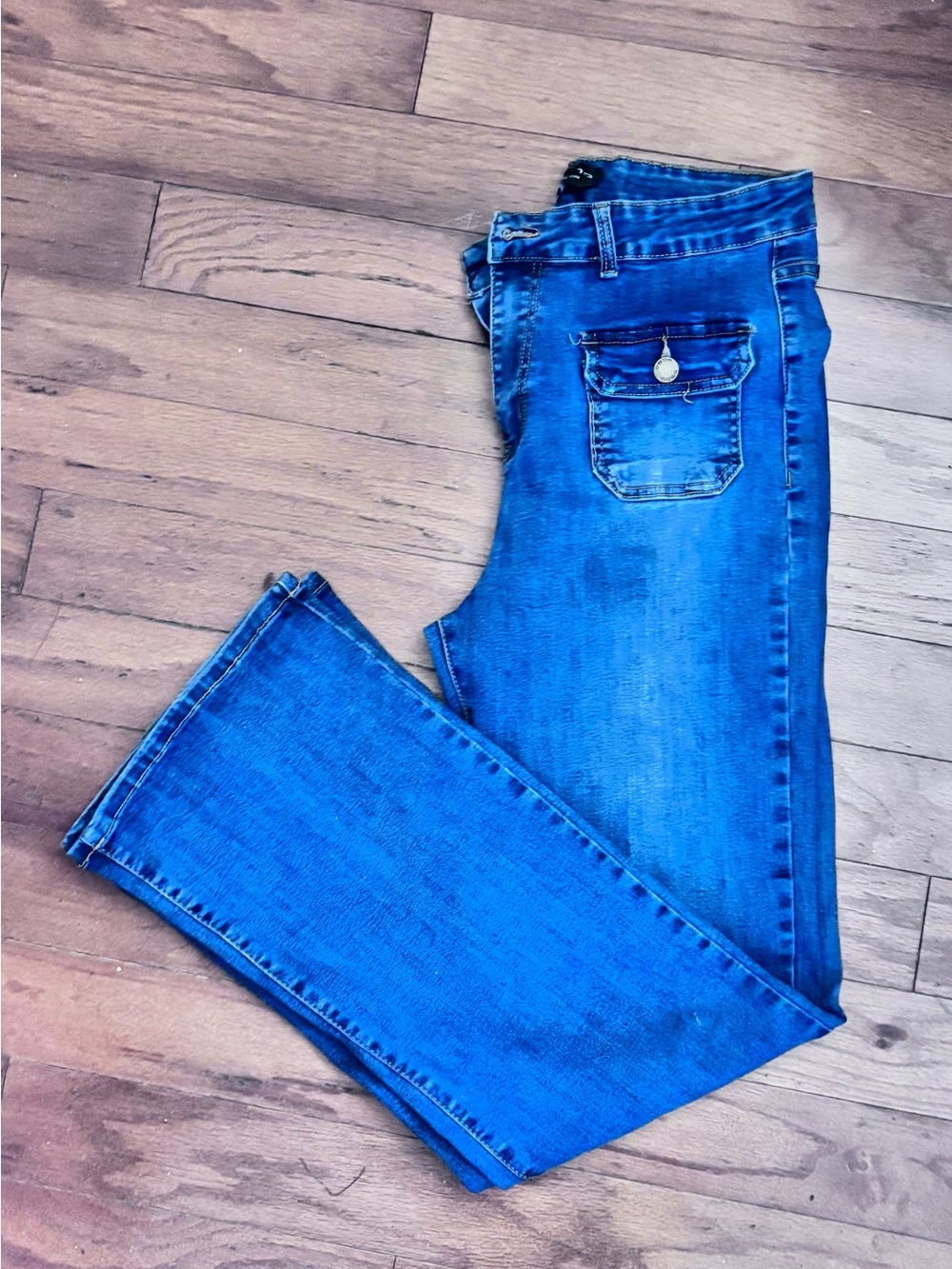 bebe Blue Bootcut Jeans with Flap Pocket